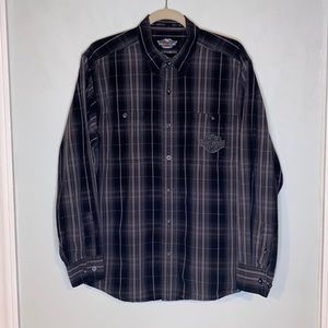 Harley-Davidson Men’s Button Down Gray Plaid Long Sleeve Shirt-Sz Large